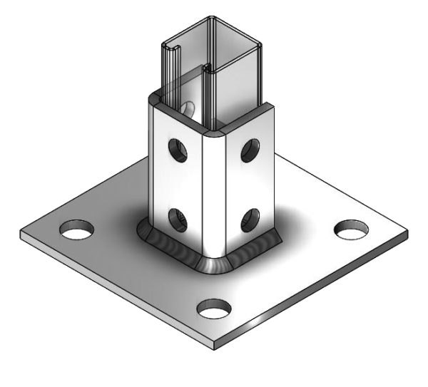 Fig. 9094PB Post Base, Square For 1-5/8" x 1-5/8" Strut